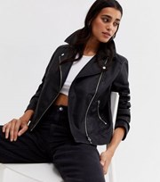 New Look Black Quilted Leather-Look Biker Jacket